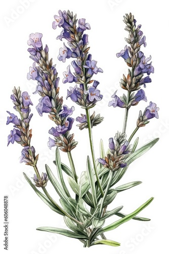 A bunch of fragrant lavender flowers in full bloom, isolated on white for a beautiful close-up view