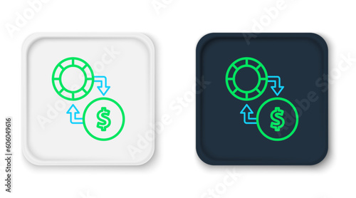 Line Casino chips exchange on stacks of dollars icon isolated on white background. Colorful outline concept. Vector