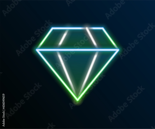 Glowing neon line Diamond icon isolated on black background. Jewelry symbol. Gem stone. Colorful outline concept. Vector