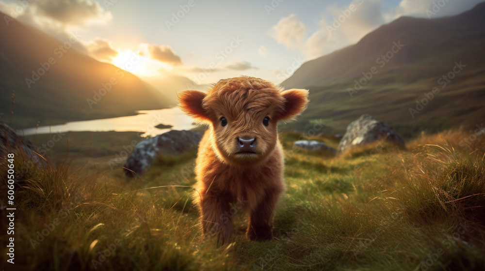 Pure Cuteness: An Adorable Highland Calf Steals Hearts. Generative AI Pure Cuteness: An Adorable Highland Calf Steals Hearts. Generative AI