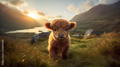 Pure Cuteness: An Adorable Highland Calf Steals Hearts. Generative AI