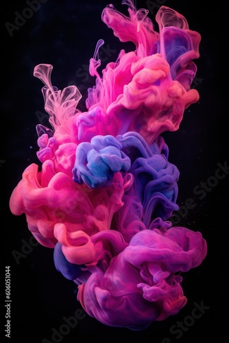 Multicolored paint in water on a black background. AI generated.