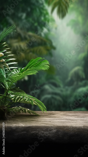 Jungle podium vertical background created with generative Ai technologies