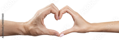 Bild auf Leinwand Male and female hands forming a heart shape, cut out