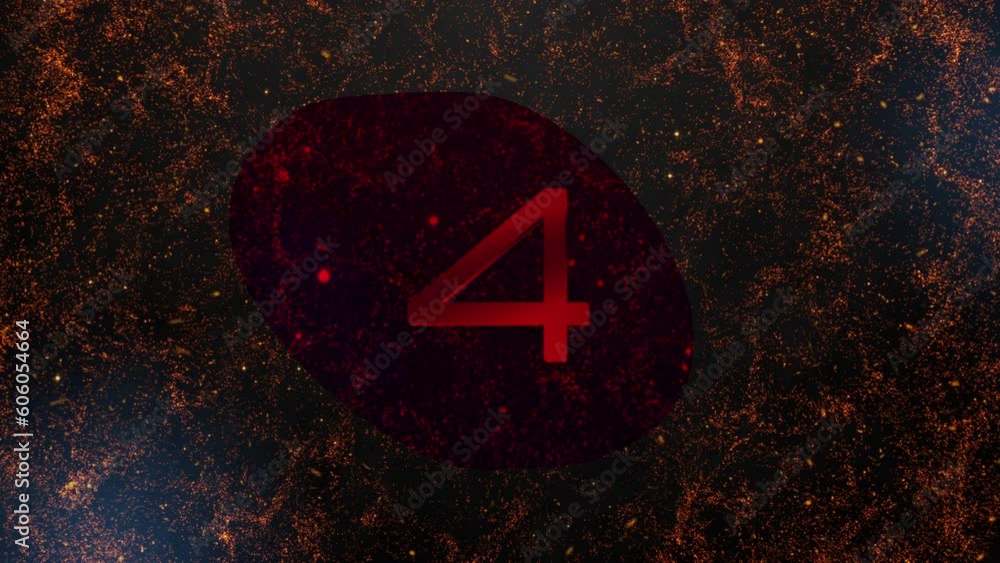 Five seconds Countdown Timer with abstract fire burst and glow particle