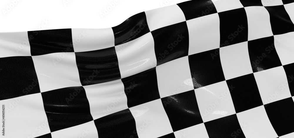 Wavy racing checkered flag with diagonal folds. Realistic 3d render Wavy racing checkered flag with diagonal folds. Realistic 3d render