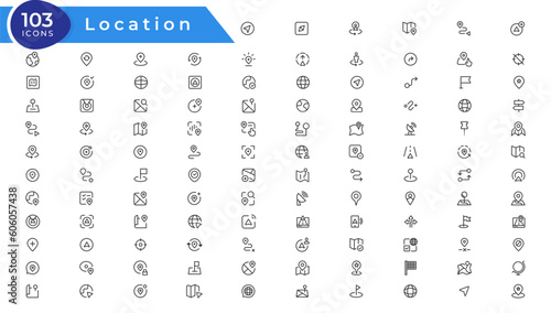 Navigation, location, GPS elements - thin line web icon set. Outline icons collection. Simple vector illustration