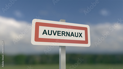 Commune of Auvernaux, sign of the city of Auvernaux. Entrance to the municipality.