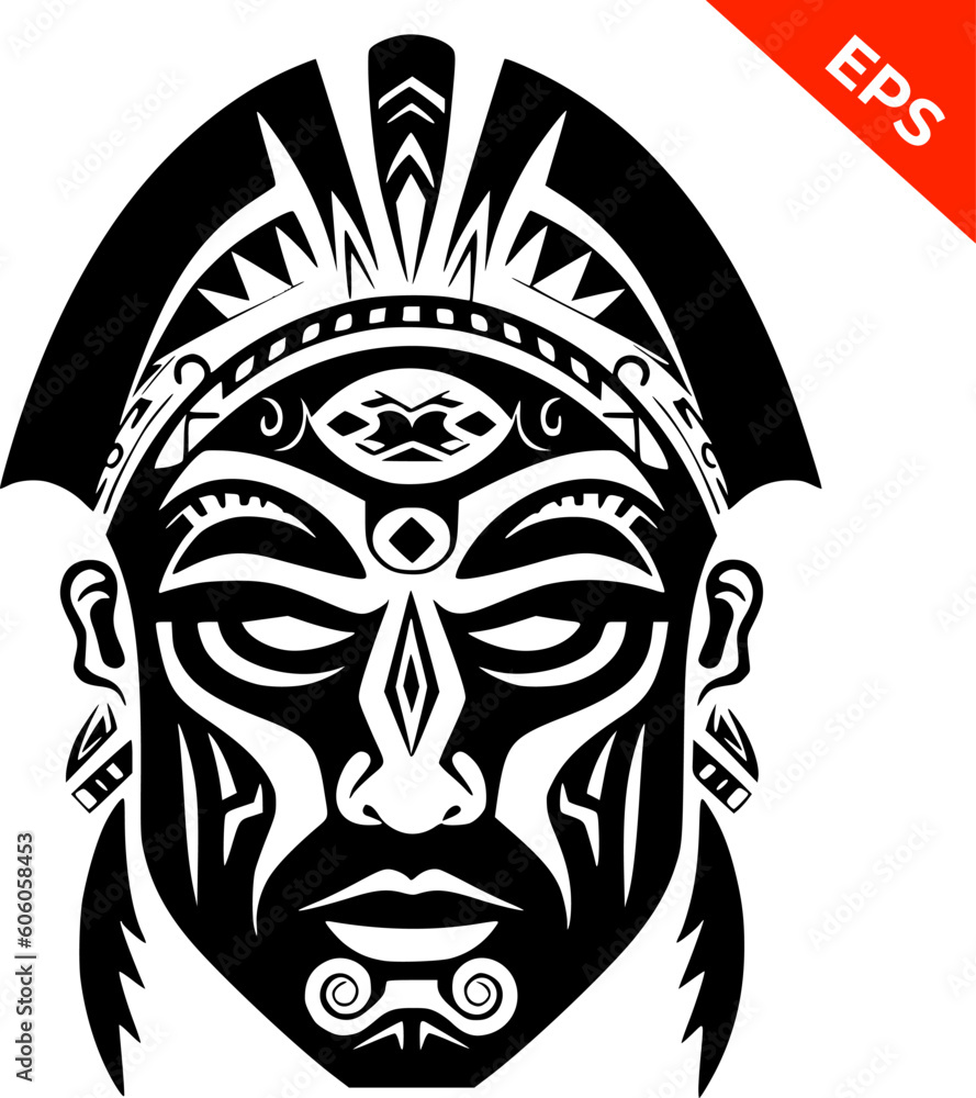 Isolated tribal mask, Indigenous Pacific Islander mask, face mask, warrior face 