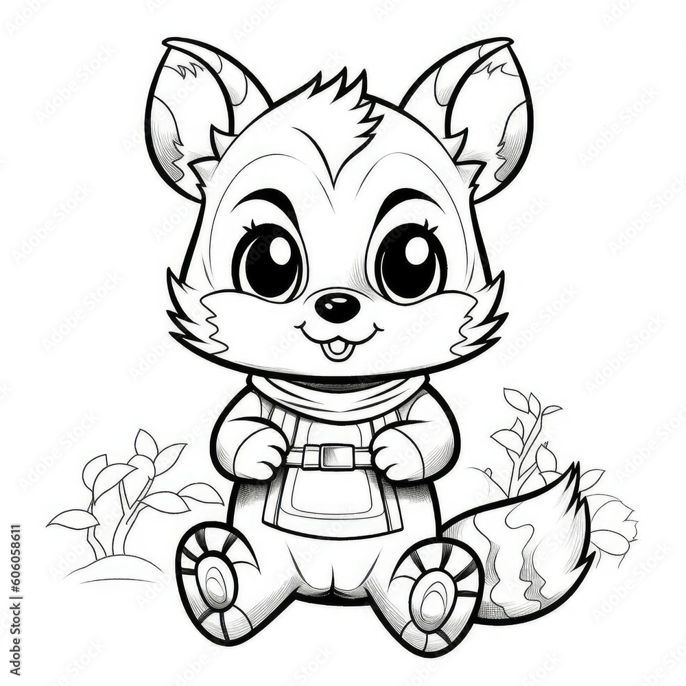 Fototapeta premium Animal coloring book, coloring page on white background