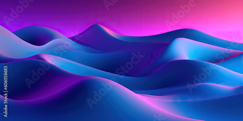 Generative AI illustration of abstract background of smooth and wavy sand dunes with blue and pink color effect photo