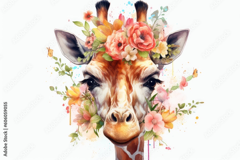 Cute Giraffe Boho floral clipart