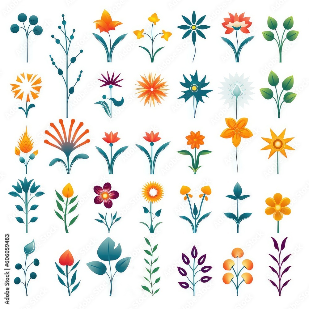 A Collection of Floral Icons and Symbols, set of elements A Collection of Floral Icons and Symbols, set of elements