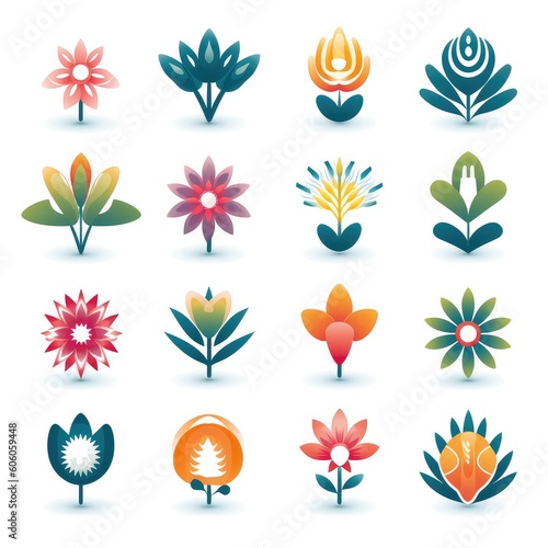 A Collection of Floral Icons and Symbols, set of elements for design