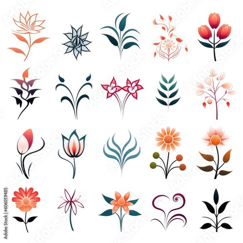 A Collection of Floral Icons and Symbols  set of flowers and leaves