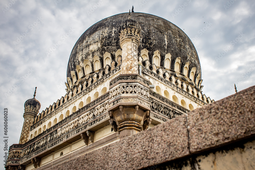 View of one of the biggest tomb building in Qutb Shahi Archaeological Park, Hyderabad, India