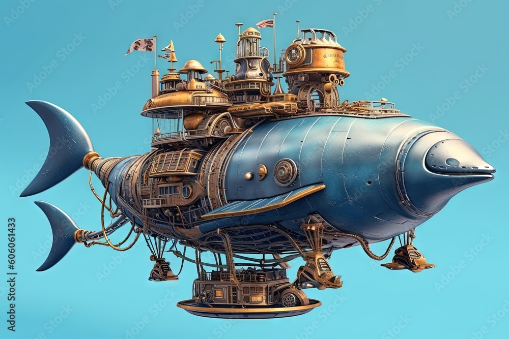 Obraz na plátně whale steampunk animal illustration generative ai