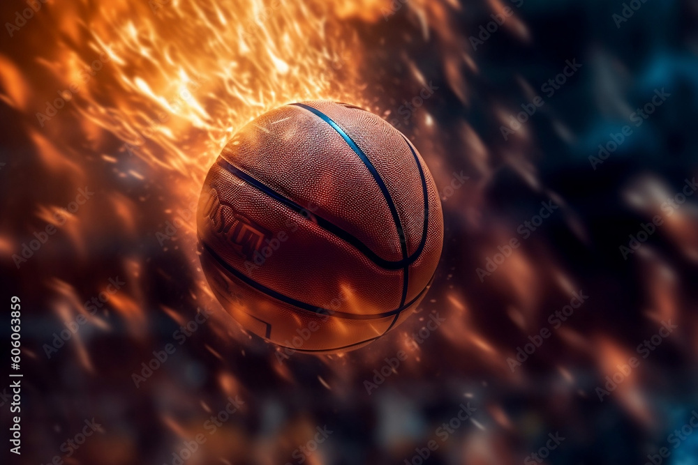 A close-up shot of a basketball suspended in mid-air, frozen in motion just before entering the hoop. Generative ai A close-up shot of a basketball suspended in mid-air, frozen in motion just before entering the hoop. Generative ai