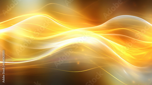 Luminous Velocity: Abstract Futuristic Background with Yellow Glowing Neon Waves and Bokeh Lights. Generative AI