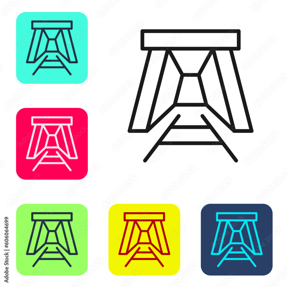 Black line Mine entrance icon isolated on white background. Set icons in color square buttons. Vector Black line Mine entrance icon isolated on white background. Set icons in color square buttons. Vector