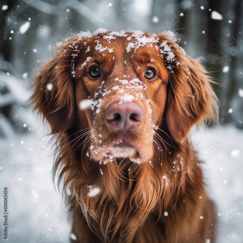 Dog in a snowy landscape. Generative AI. © DALU11