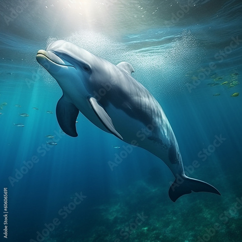 Dolphin underwater. Generative AI. © DALU11