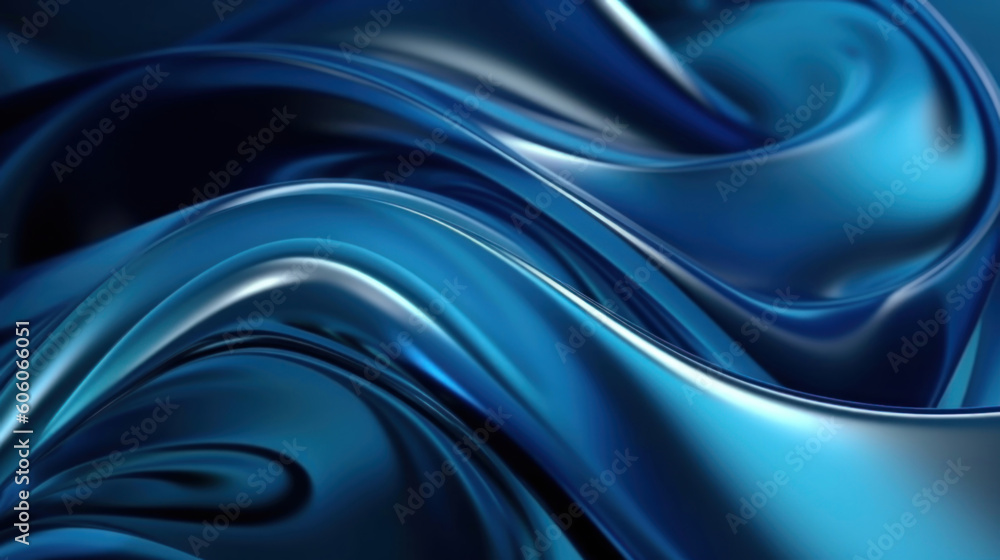 Fototapeta premium Abstract 3D blue fluid twisted wavy glass morphism. Ai generated illustration.