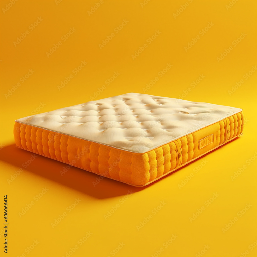 Mattresses on yellow background. Generative AI. Mattresses on yellow background. Generative AI.