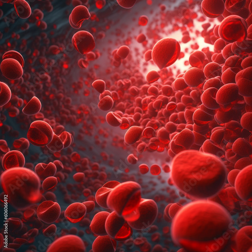 Red blood cells in the blood stream. Generative AI.