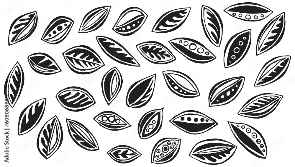 Stylized vector leaves, fantasy leaf design graphic resource, art drawing leaf pattern design