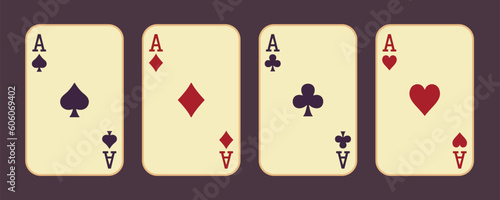 Set of aces. Old playing cards. Vector clipart.