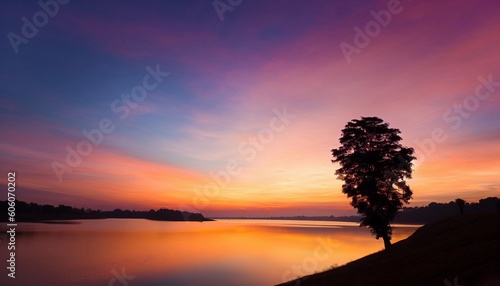 Breathtaking Sunrise Over Serene Lake created with Generative AI Technology