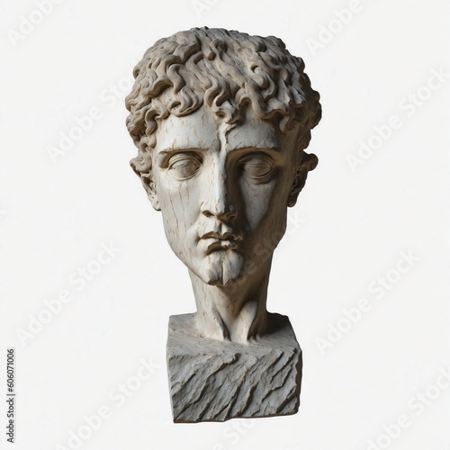 Pattern ancient marble head of a Greek youth isolated, Generative Ai