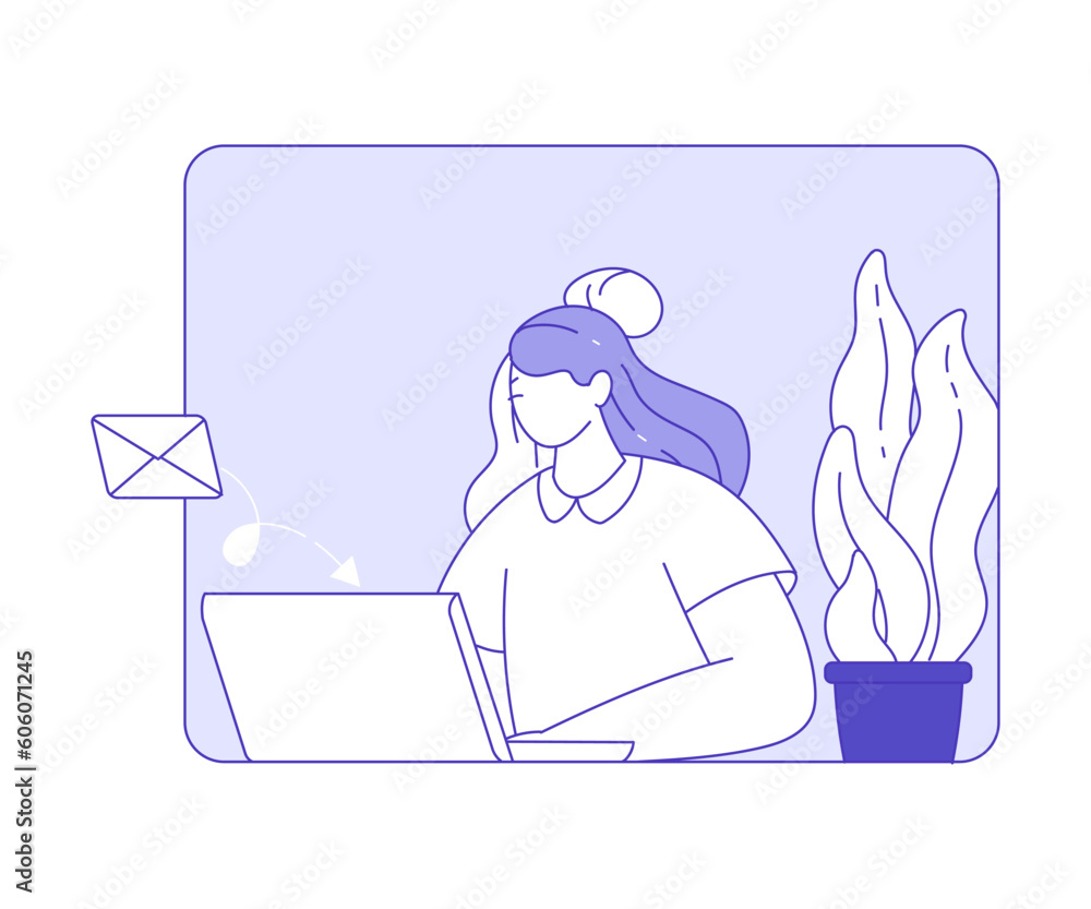 Business Woman Character at Laptop Meeting Online at Chat or Video Conference Vector Illustration Business Woman Character at Laptop Meeting Online at Chat or Video Conference Vector Illustration