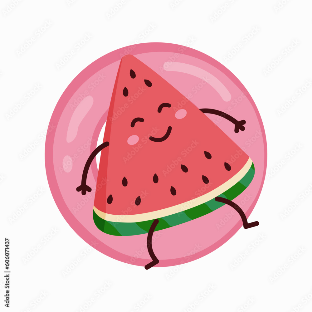 cute watermelon floating on a circle. Summer. vector illustration cute watermelon floating on a circle. Summer. vector illustration