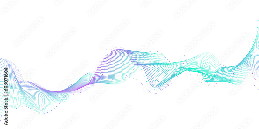 Data visualization, Future technology, Digital era, Information technology. Purple-blue-green gradient smooth wave lines for banner, presentation, web design. Futuristic technology concept - obrazy, fototapety, plakaty 