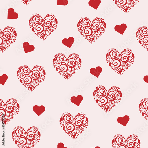 beautiful vector seamless pattern with pink and red heart