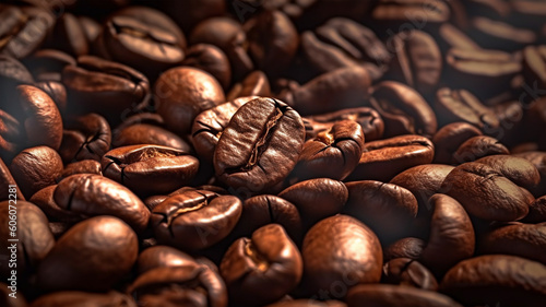 Roasted coffee beans close-up, Generated AI