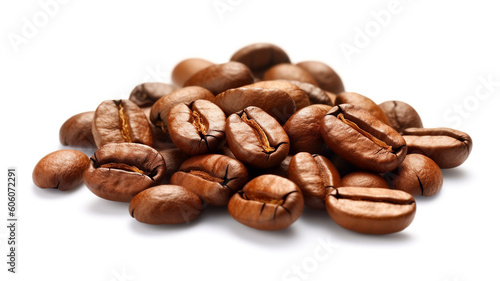 Roasted coffee beans close-up on white background, Generated AI