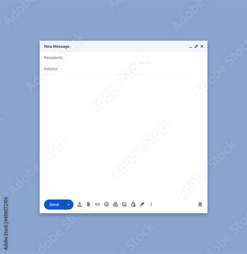 Email mockup interface. Web mail window bar mock up template , new message interface screen - Website send mail page frame, email frame. email browser window template. Vector illustration