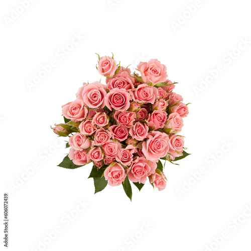 Bouquet of pink roses with thorns Take a photo from above with cut out isolated on transparent background