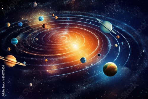 宇宙を漂う太陽系の星々：AI作品 