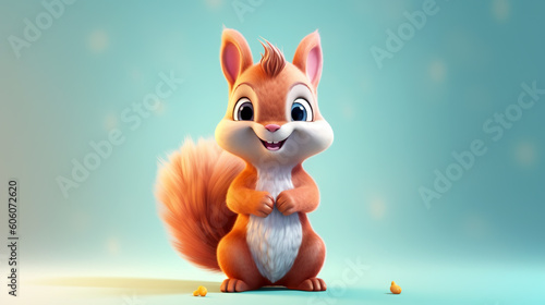 Adorable little cartoon squirrel - generative AI, AI generated photo