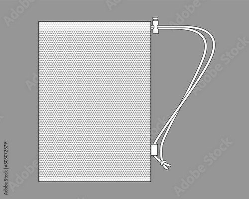 White Mesh Drawstring Bag Template on Gray Background, Vector File.