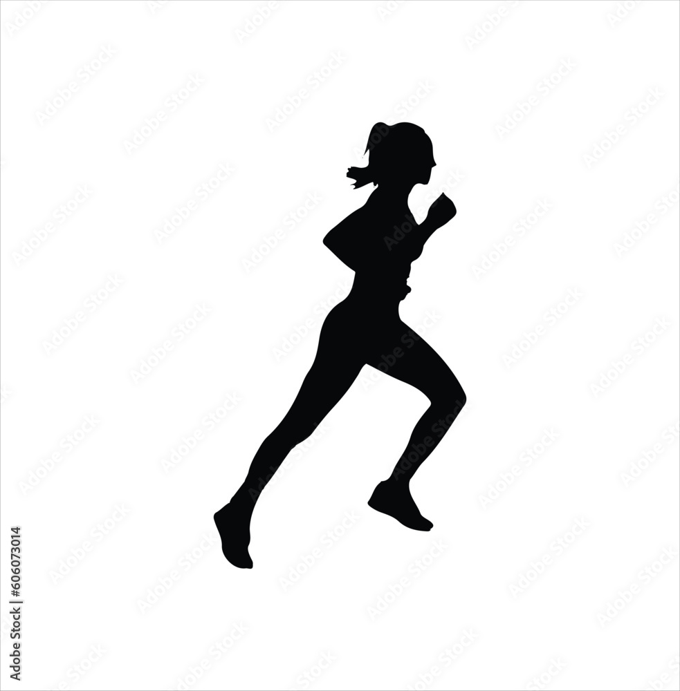 A running lady silhouette vector art.