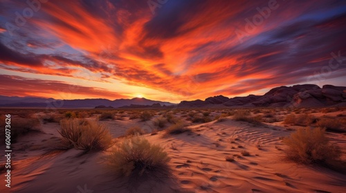 Sunset over a desert landscape. Generative AI photo