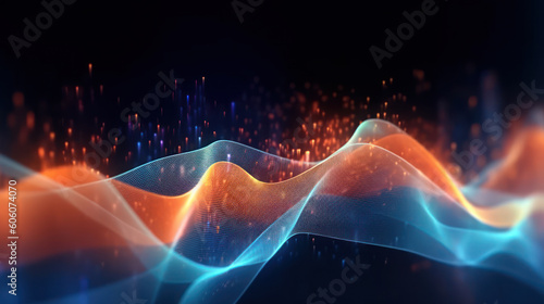 Luminous Fusion: Abstract Futuristic Background with Glowing Neon Waves and Bokeh Lights. Generative AI