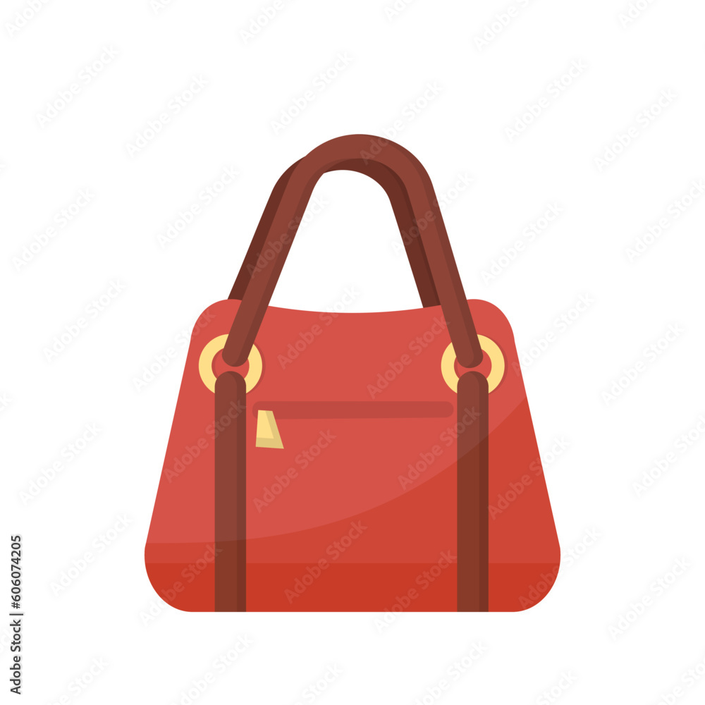 Leather brown bag with gold fittings for hand and shoulder of woman vector illustration. Cartoon isolated luxury fashion handbag, elegant stylish trendy accessory and glamour clutch model for lady Leather brown bag with gold fittings for hand and shoulder of woman vector illustration. Cartoon isolated luxury fashion handbag, elegant stylish trendy accessory and glamour clutch model for lady