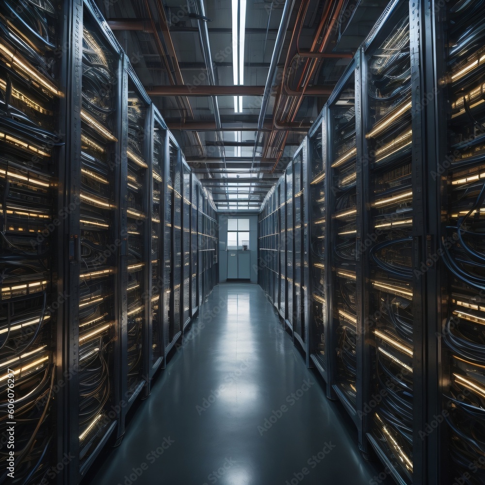  A sprawling data center filled with racks upon racks of servers, created with Generative AI Technology