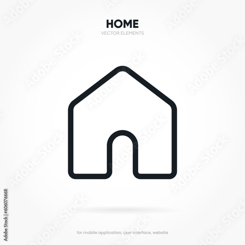 Minimal modern home, homepage, base, main page, house push button icon emblem symbol, sign. 3d blue home icon. Mobile app icons. Device UI UX mockup. Isolated vector elements.